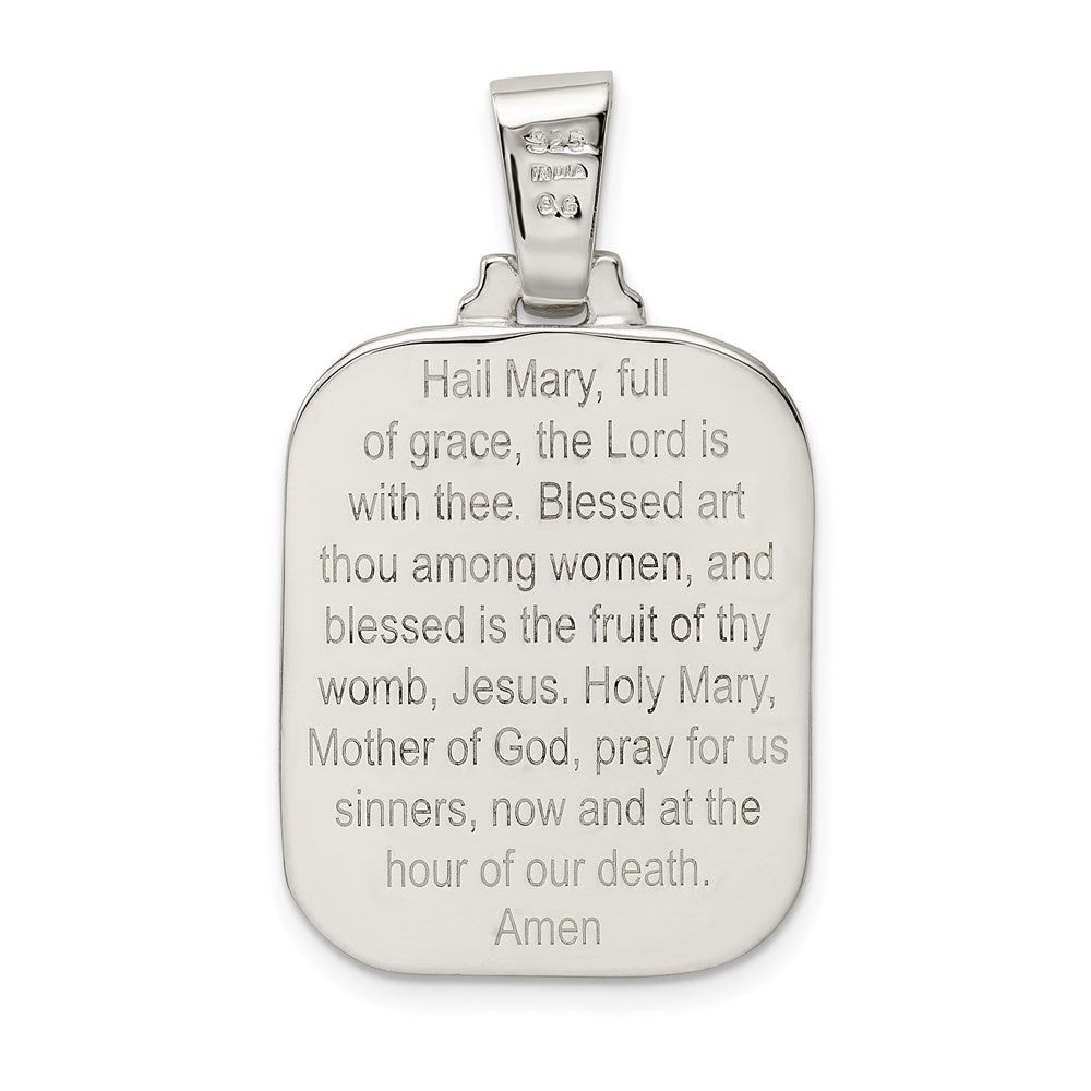 Sterling Silver Satin & Polished Mary w Hail Mary Prayer Pendant