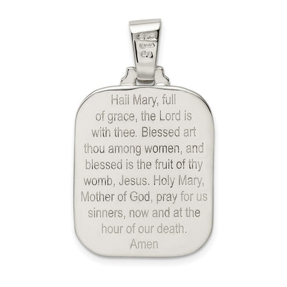 Sterling Silver Satin & Polished Mary w Hail Mary Prayer Pendant