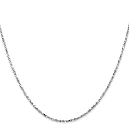 14K White Gold 1.3mm Diamond-cut Machine Made Rope Chain Necklace 16"