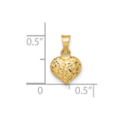 14k Yellow Gold Polished Diamond-cut Small Puffed Heart Pendant