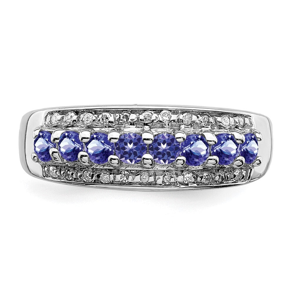 Sterling Silver Rhodium Tanzanite & Diamond Ring Size 6