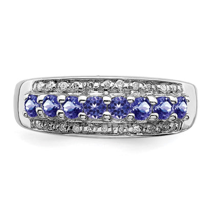 Sterling Silver Rhodium Tanzanite & Diamond Ring Size 6