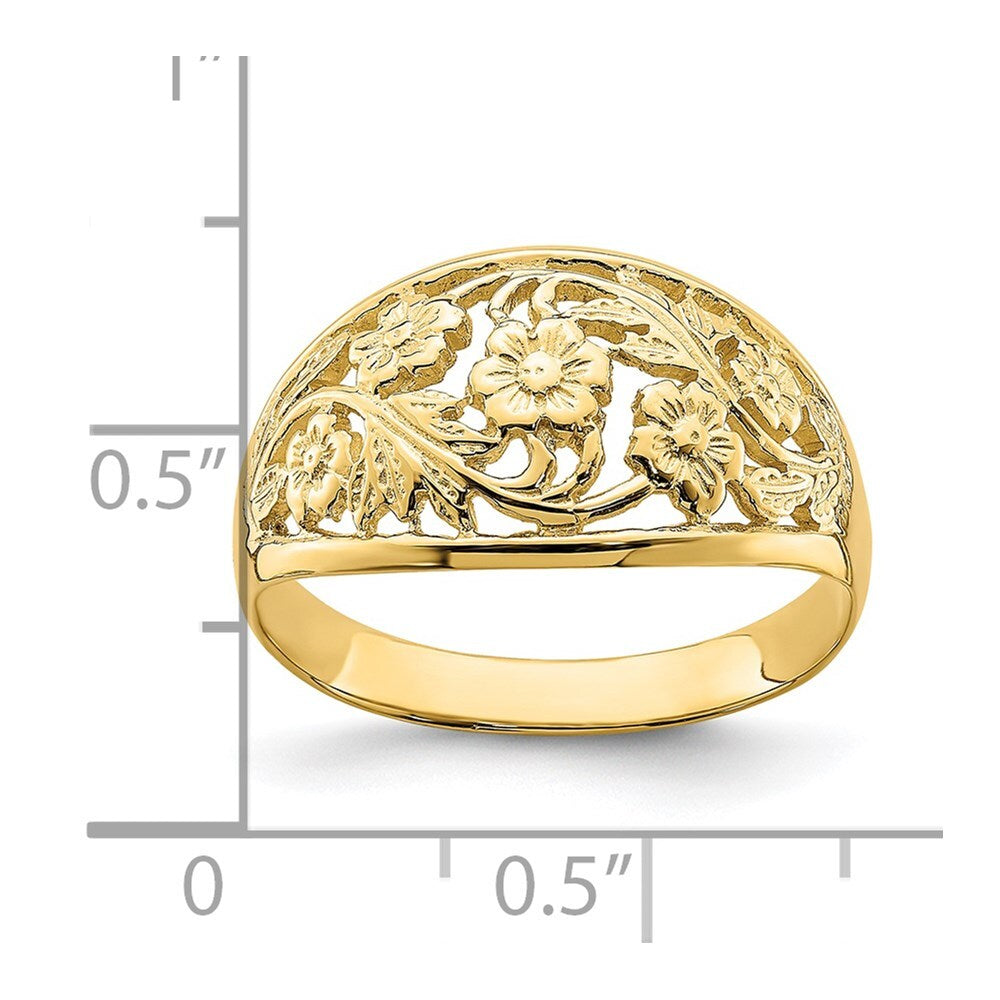 14K Yellow Gold Floral Dome Ring