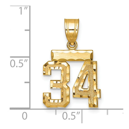 14k Yellow Gold Small Brushed Diamond-cut Number 34 Charm Pendant for Women