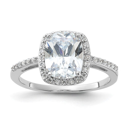 Sterling Silver Rhodium-plated 9x7 Cushion Cubic Zirconia Ring Size 8