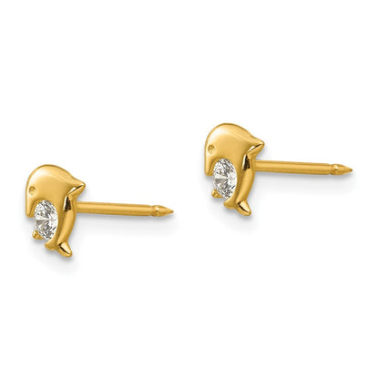 14k Yellow Gold Dolphin CZ Earrings