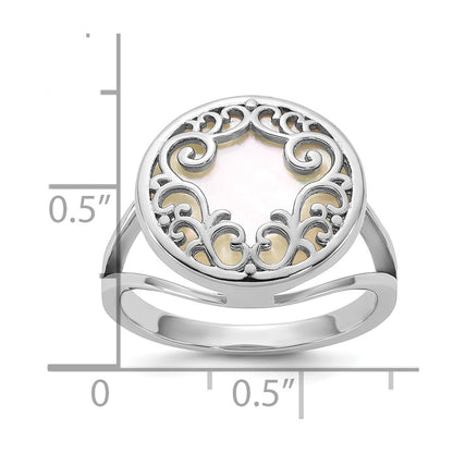 Sterling Silver RH-plated Polished Filigree MOP Circle Ring Size 7
