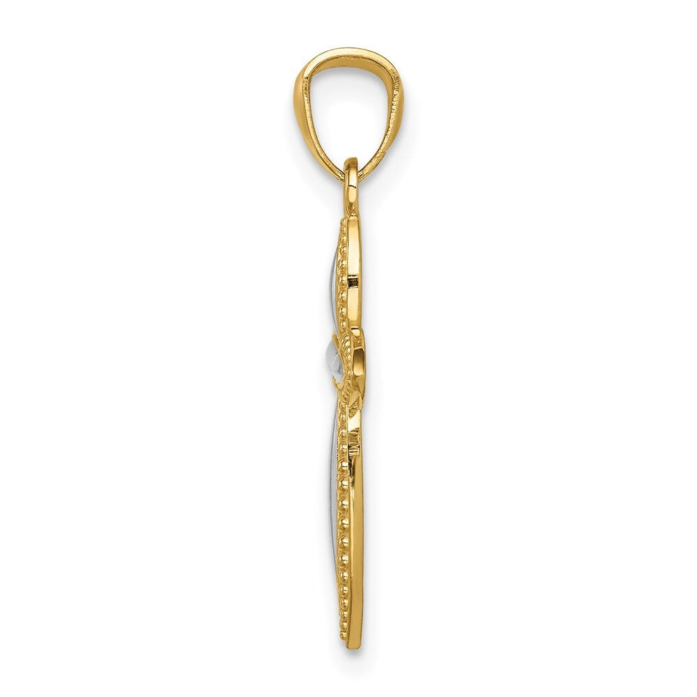 14k Yellow Gold White Rhodium Passion Cross Pendant for Women
