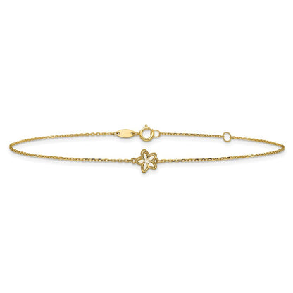 14k Yellow Gold Polished Mother of Pearl Flower 10" Anklet