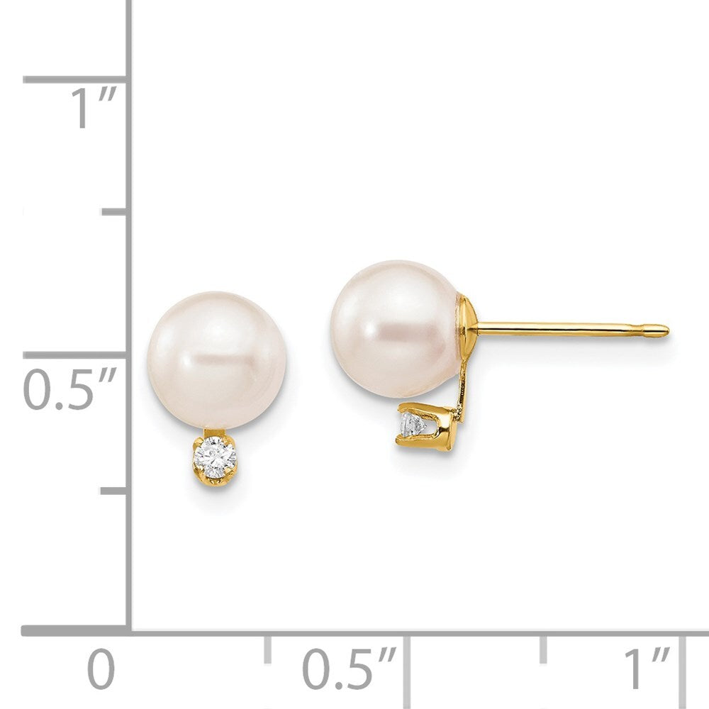 14k Yellow Gold 6-7mm Akoya Saltwater Cultured Pearl & Diamond Stud Earrings