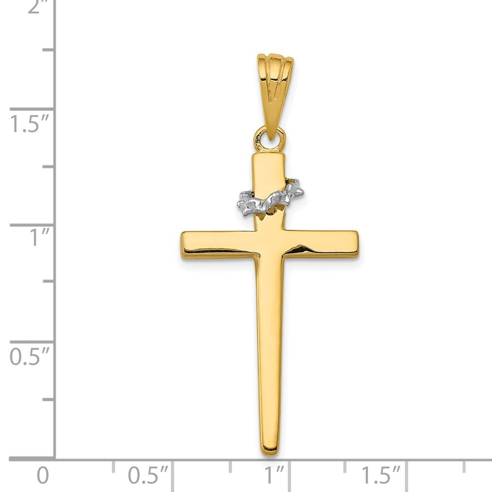14k Two-tone Gold Cross Crown of Thorns Pendant for Women