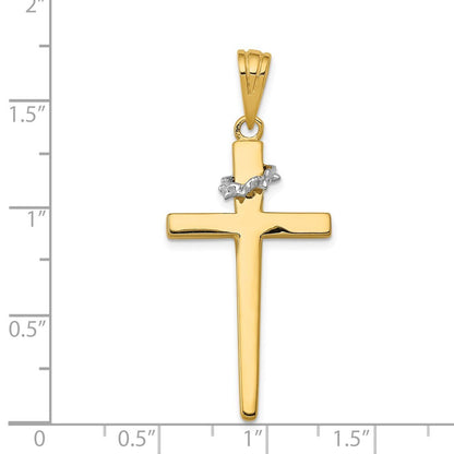 14k Two-tone Gold Cross Crown of Thorns Pendant for Women