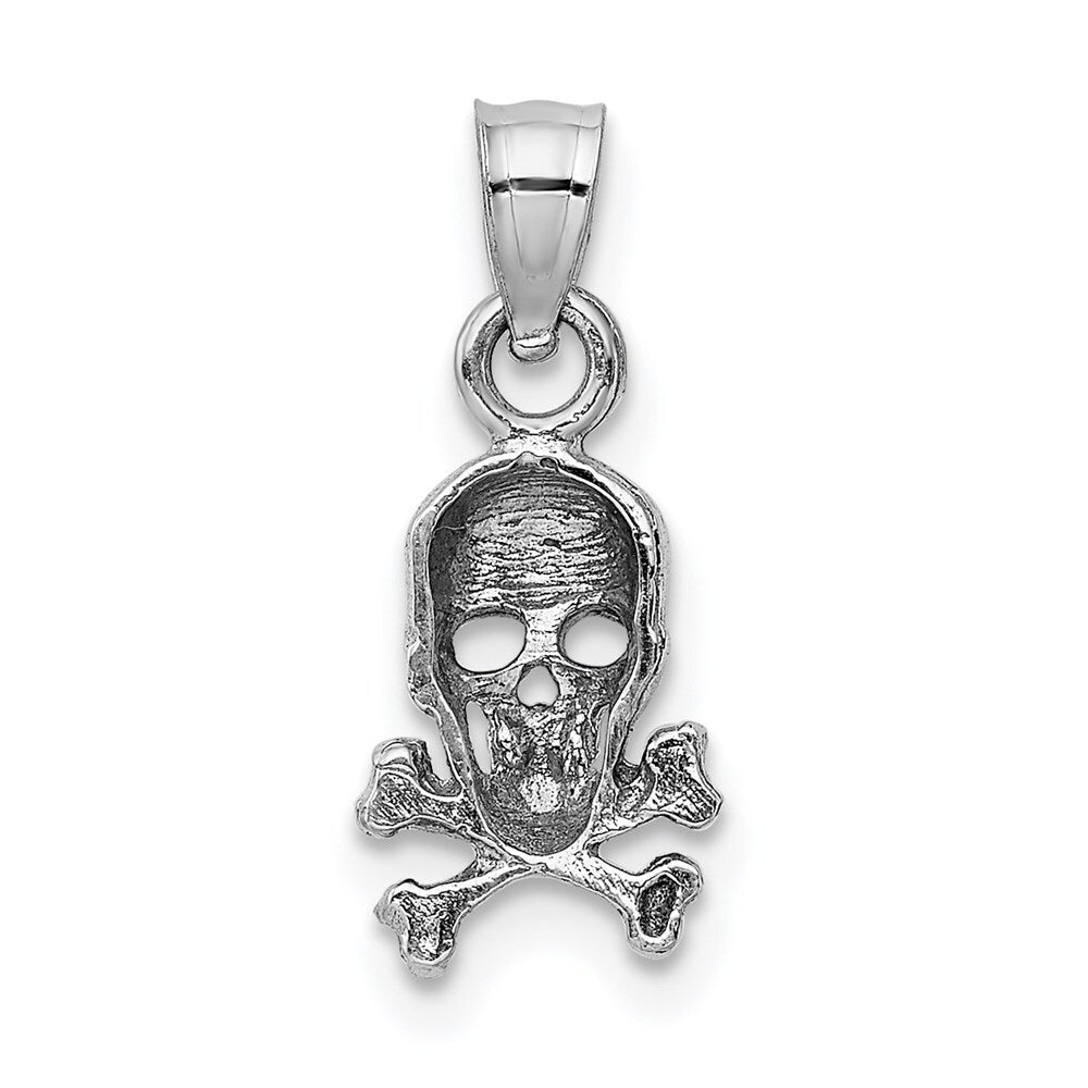 14k White Gold Skull and Crossbones Pendant for Women