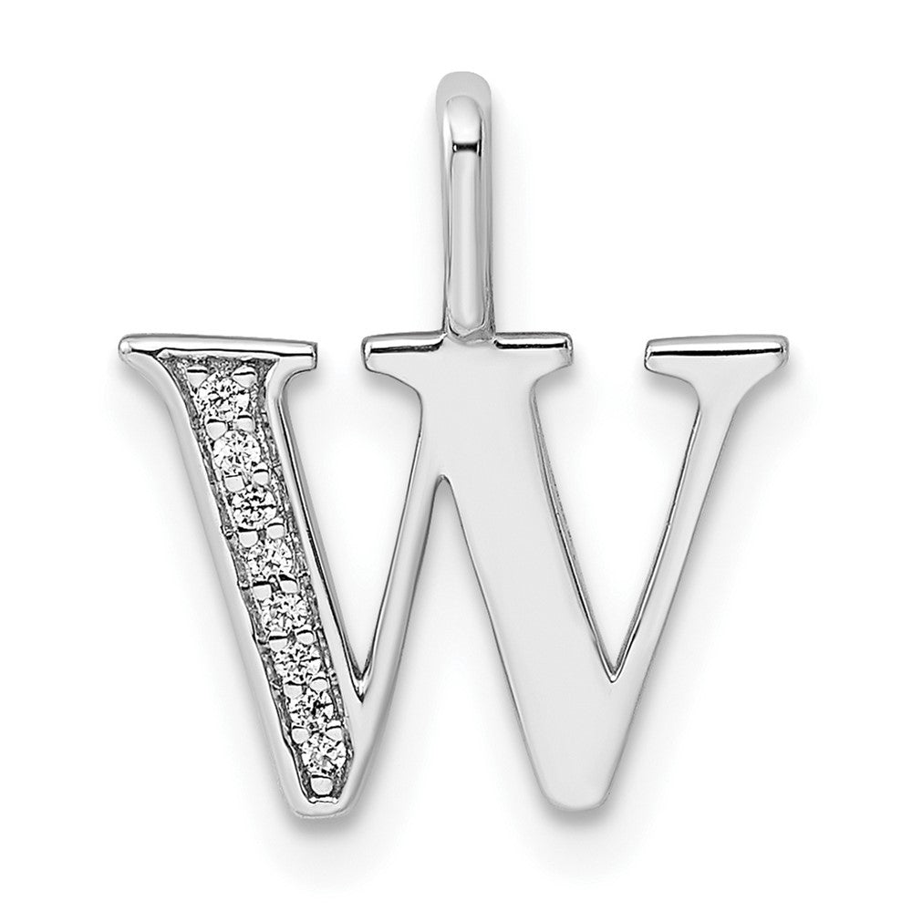 14k White Gold Diamond Letter W Initial Pendant