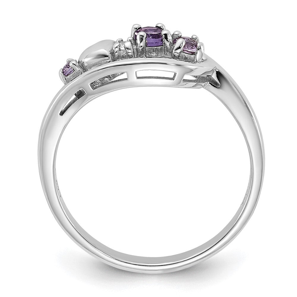SS Rhodium-plated Amethyst Pink Quartz and CZ with Heart Ring Size 6
