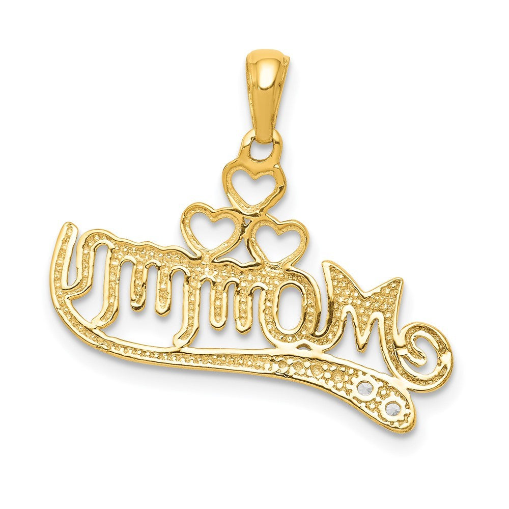 14k Yellow Gold .02 Diamond MOMMY Double Heart pendant