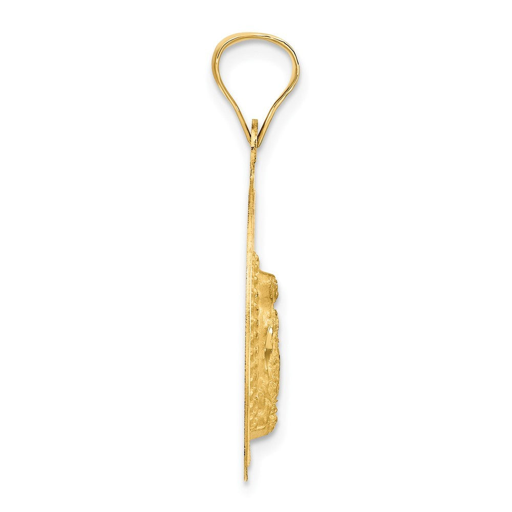 14k Yellow Gold w Rhodium Polished Diamond-Cut Lady Of Guadalupe Circle Pendant