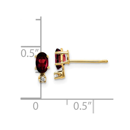 14k Yellow Gold Diamond & Garnet Birthstone Stud Earrings Gift for Women