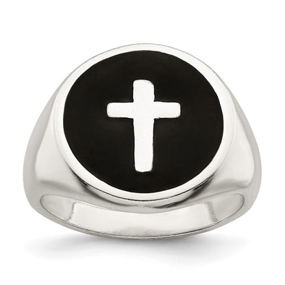 Sterling Silver Rhodium-plated Enameled Cross Ring Size 11
