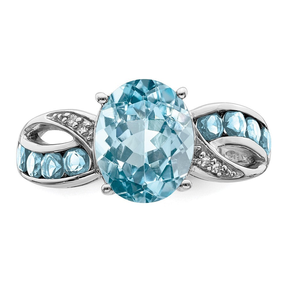 Sterling Silver Rhodium Diamond & Sky Blue Topaz Ring Size 6