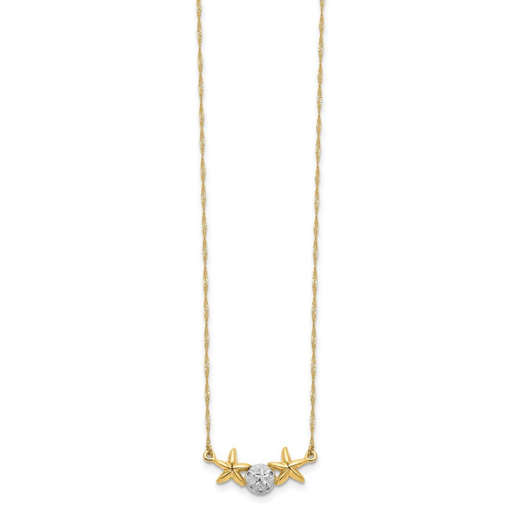 14k Yellow Gold White Rhodium Brushed Sand Dollar Starfish 18" Necklace