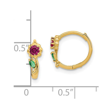 14k Yellow Gold Red & Green Cubic Zirconia Hinged Hoop Earrings Gift for Women