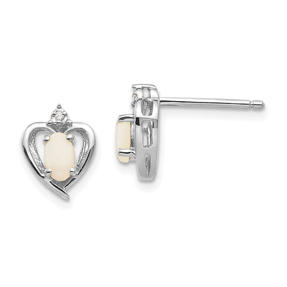 14k White Gold Opal and Diamond Heart Stud Earrings Gift for Women