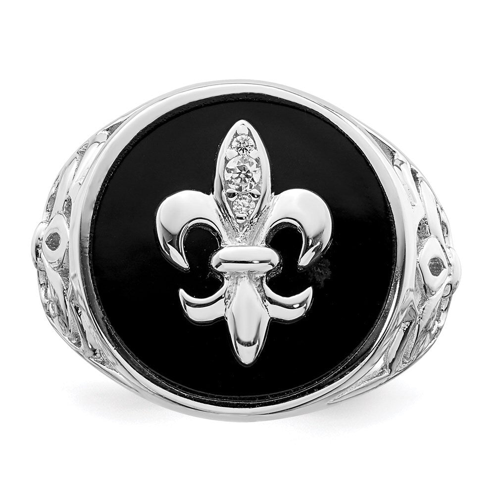 Sterling Silver Rhodium Plated Cubic Zirconia Black Onyx Ring Size 9