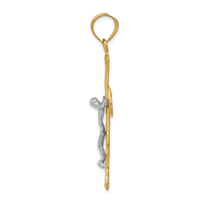 14k Two-tone Gold Diamond-cut Crucifix Pendant for Women