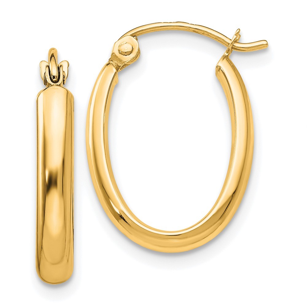 14k Yellow Gold Polished 2.75mm Oval Tube Hoop Earrings