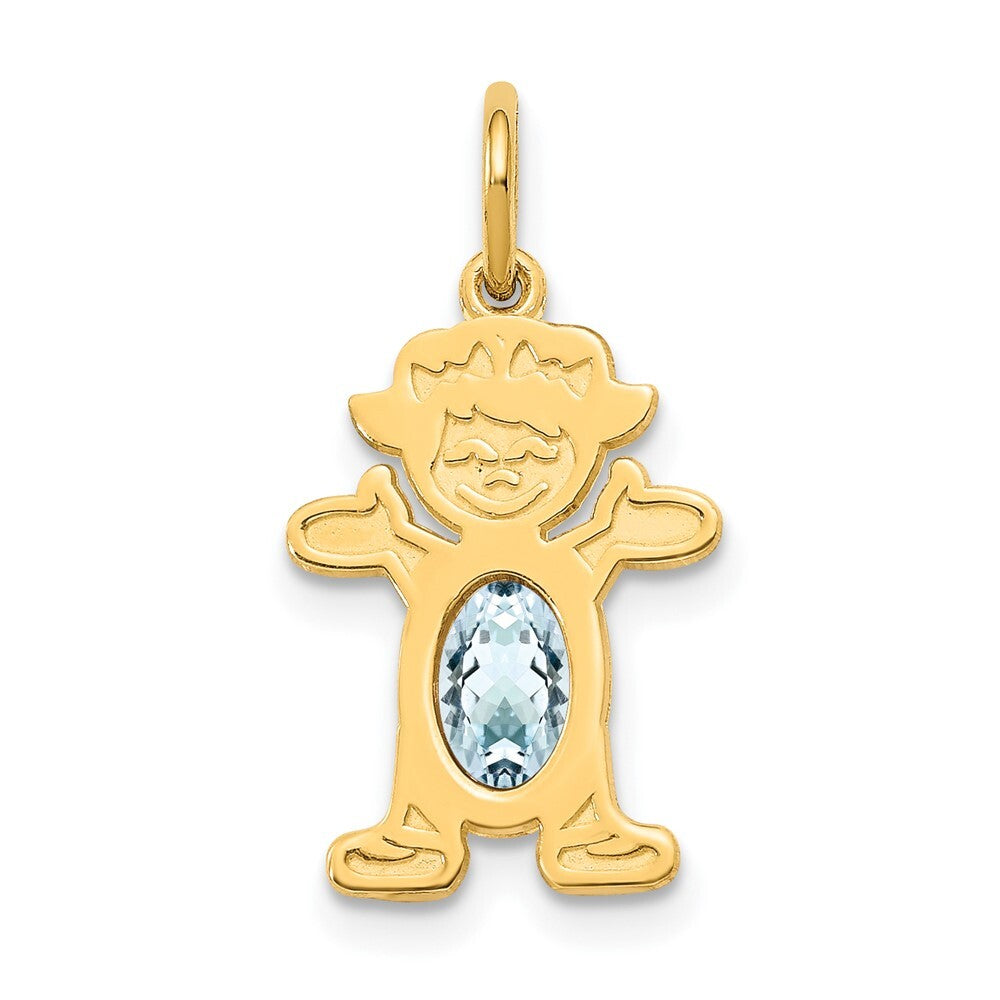 14k Yellow Gold Girl 6x4 Oval Genuine Aquamarine-March Pendant for Women