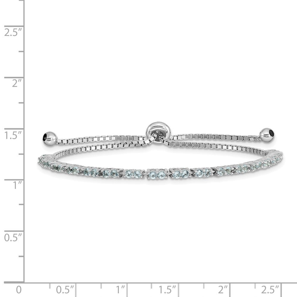 Sterling Silver Rhod-plated March Light Blue CZ Adjustable Bracelet