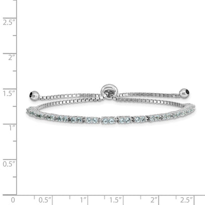 Sterling Silver Rhod-plated March Light Blue CZ Adjustable Bracelet