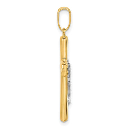 14k Two-tone Gold Polished and Textured Crucifix Pendant for Women