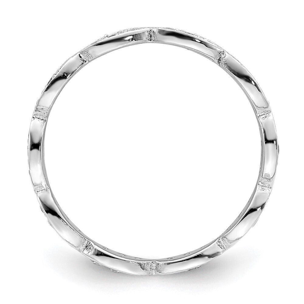 Sterling Silver Rhodium-plated Fancy Scalloped Cubic Zirconia Band Size 7