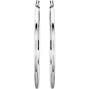 14k White Gold Tube 47 mm Hoop Earrings Gift Gift for Women