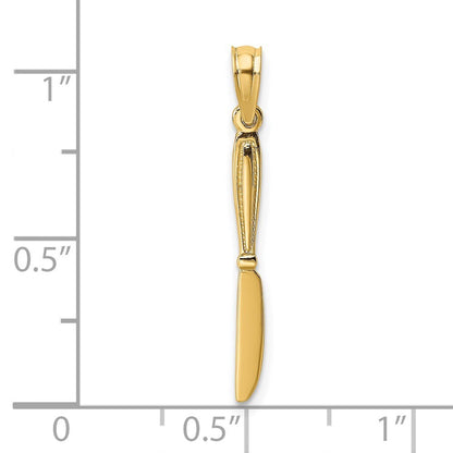 14k Yellow Gold 3-D Polished Table Knife Charm Pendant for Women