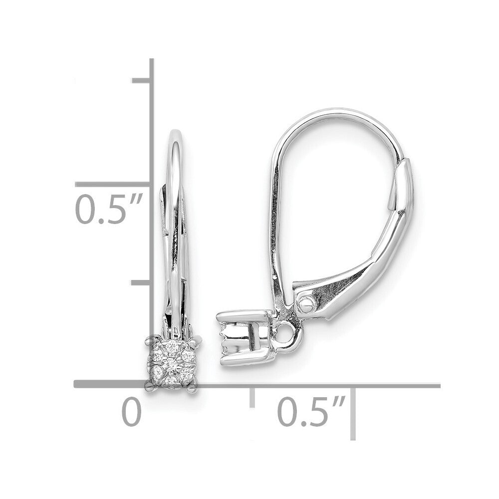14k White Gold Diamond Cluster Leverback Earrings Gift for Women