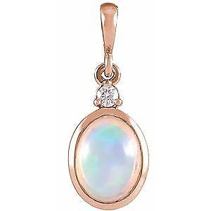 14k Rose Gold 6x4 mm White Ethiopian Opal & .015 CT Diamond Pendant