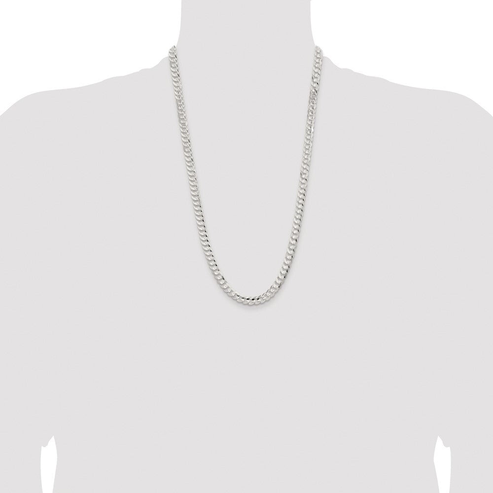 Sterling Silver Rhodium-plated 6.75mm Concave Beveled Curb Chain