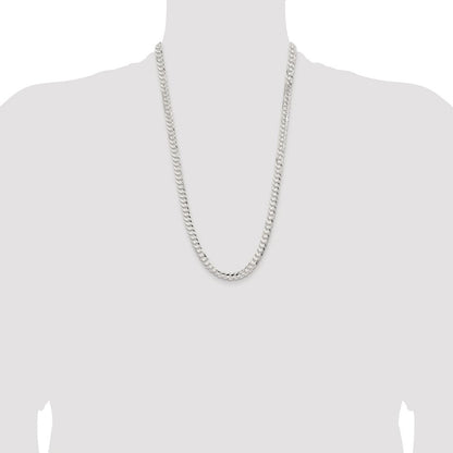 Sterling Silver Rhodium-plated 6.75mm Concave Beveled Curb Chain