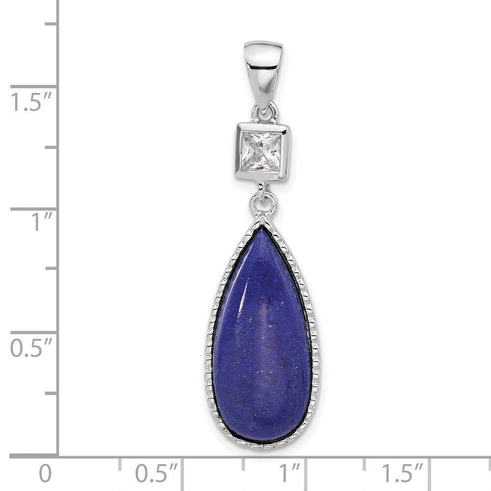 Sterling Silver Rhodium-plated Lapis Lazuli and Cubic Zirconia Pendant
