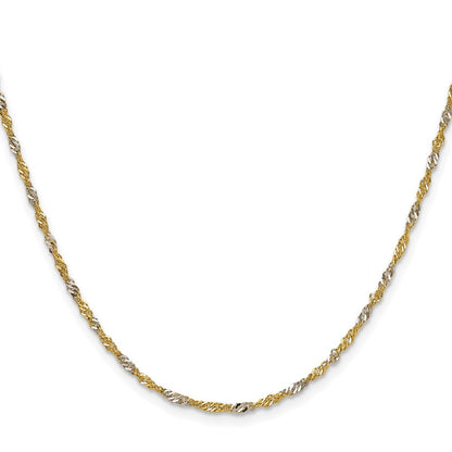 14k Yellow Gold Yellow Gold with Rhodium 1.9mm Singapore Chain Necklace