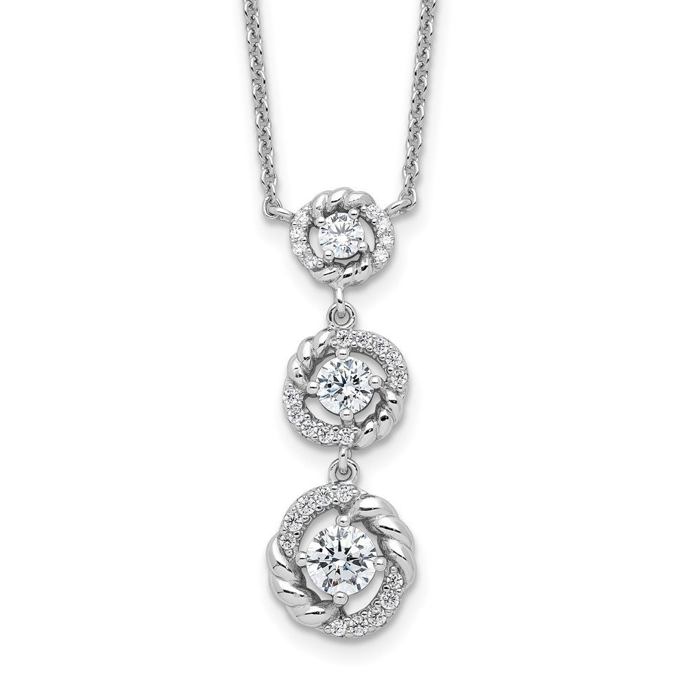 Pure Fire Sterling Silver Rhod-plated Fancy 16in w/2in ext CZ Dangle Neckla