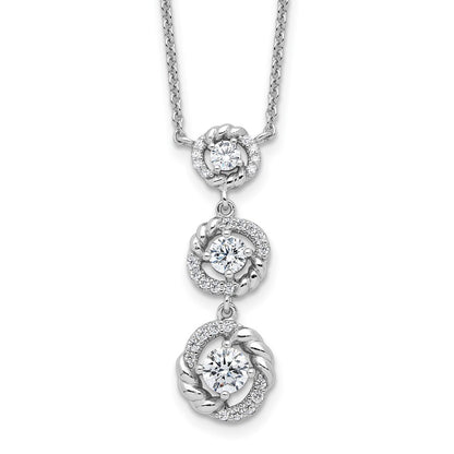 Pure Fire Sterling Silver Rhod-plated Fancy 16in w/2in ext CZ Dangle Neckla