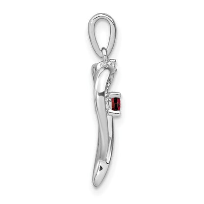 14k White Gold Garnet and Diamond Heart Pendant for Women