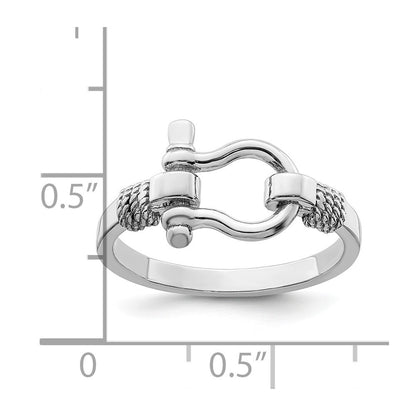 Sterling Silver Rhodium-Plated Polished Shackle with Rope Trim Ring Size 7