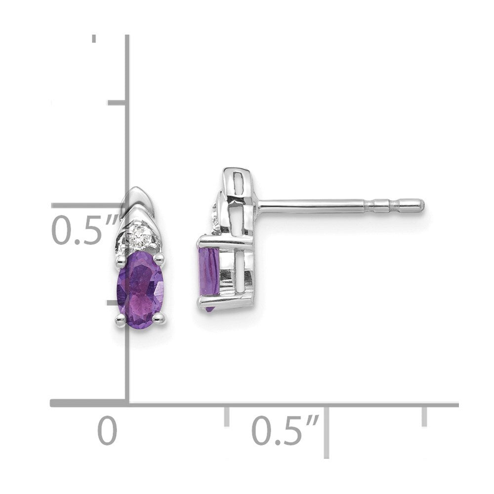 14k White Gold Amethyst and Diamond Stud Earrings Gift for Women