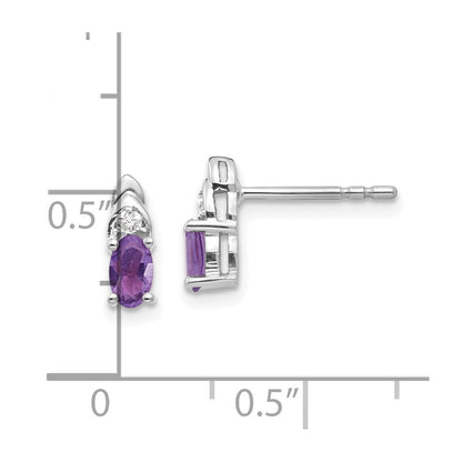 14k White Gold Amethyst and Diamond Stud Earrings Gift for Women