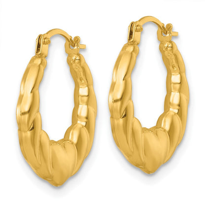 14k Yellow Gold Polished Hearts Hoop Earrings Gift for Women